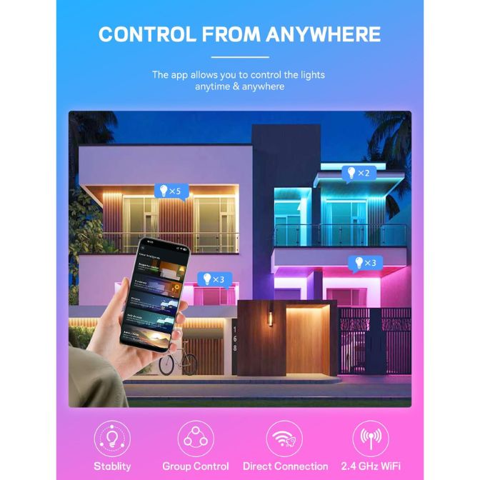 Smart Light Bulbs 4Pack with Remote, A19 E26 800LM LED Color Changing Light Bulb, WiFi & Bluetooth 5.0, Warm to Cool White, Dimmable, RGB Smart Home Lighting Work with Alexa Google Assistant 2