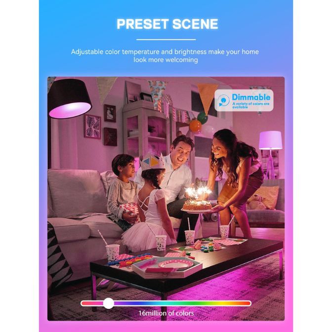 Smart Light Bulbs 4Pack with Remote, A19 E26 800LM LED Color Changing Light Bulb, WiFi & Bluetooth 5.0, Warm to Cool White, Dimmable, RGB Smart Home Lighting Work with Alexa Google Assistant 3