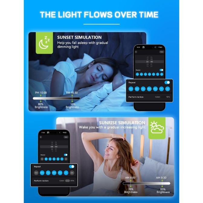 Smart Light Bulbs 4Pack with Remote, A19 E26 800LM LED Color Changing Light Bulb, WiFi & Bluetooth 5.0, Warm to Cool White, Dimmable, RGB Smart Home Lighting Work with Alexa Google Assistant 4