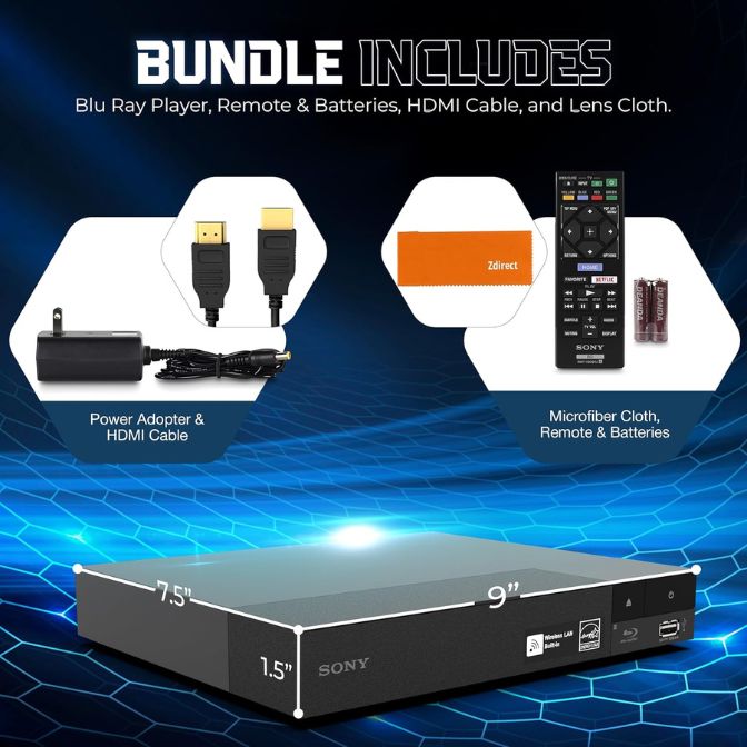 Sony DVD Player Blu Ray Player BDP-BX370 Bundle, High Speed HDMI Cable, Zdirect Lens Cloth 1