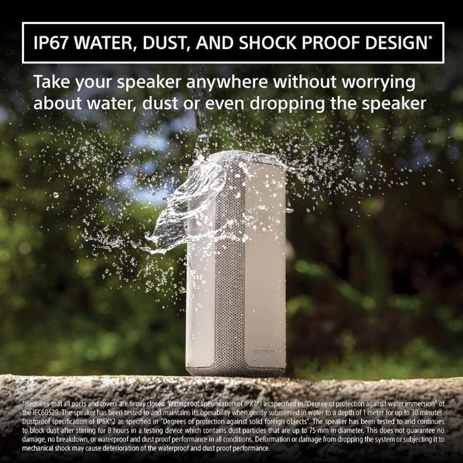 Sony SRS-XE300 X-Series Wireless Portable Bluetooth Speaker, IP67 Waterproof, Dustproof, Shockproof, Light Gray 4