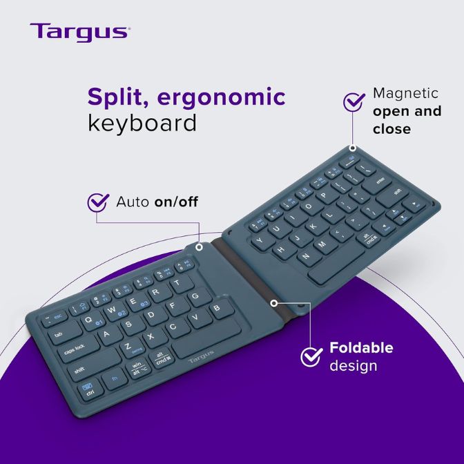 Targus Ergonomic Foldable Bluetooth Keyboard, Rechargeable Portable Wireless Keyboard 6