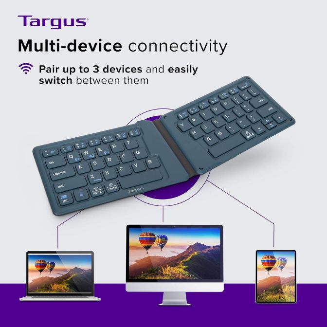 Targus Ergonomic Foldable Bluetooth Keyboard, Rechargeable Portable Wireless Keyboard 3