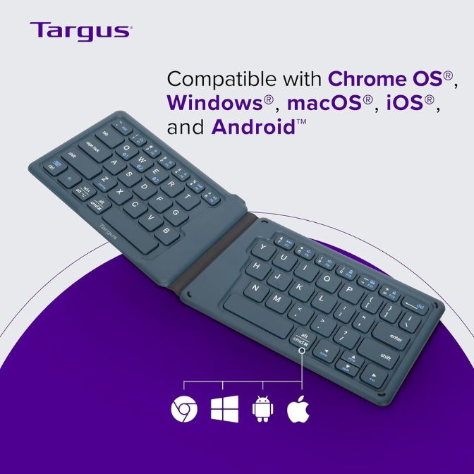 Targus Ergonomic Foldable Bluetooth Keyboard, Rechargeable Portable Wireless Keyboard 4