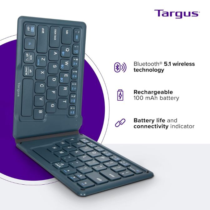 Targus Ergonomic Foldable Bluetooth Keyboard, Rechargeable Portable Wireless Keyboard 7
