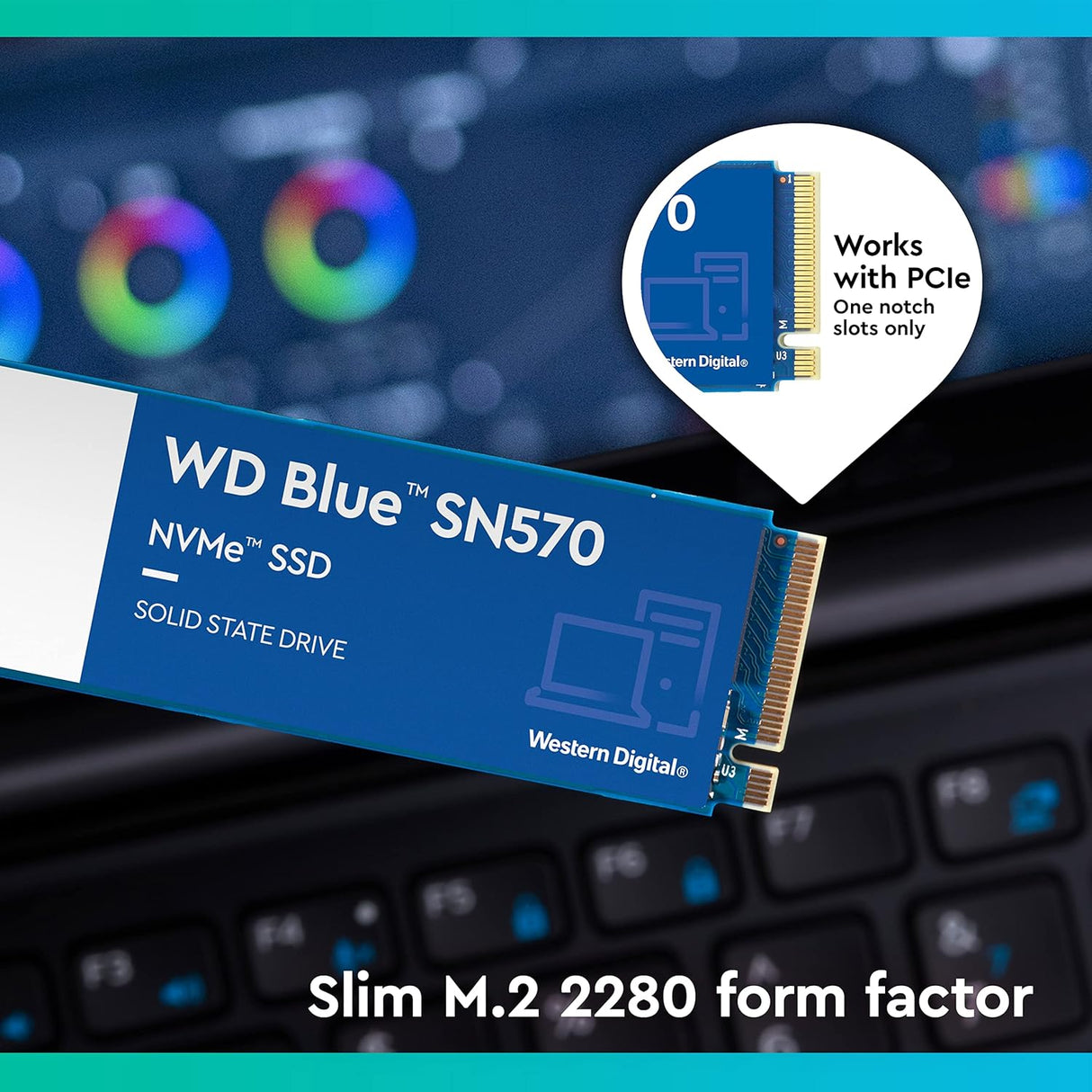 Western Digital 1TB WD Blue SN570 NVMe Internal Solid State Drive SSD - Gen3 x4 PCIe 8Gb/s, M.2 2280, Up to 3,500 MB/s