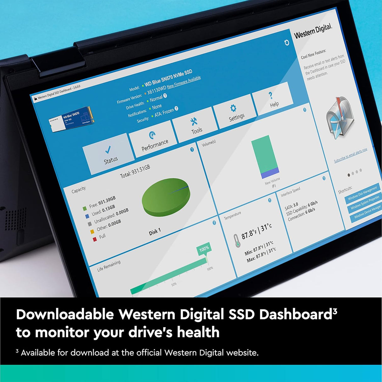 Western Digital 1TB WD Blue SN570 NVMe Internal Solid State Drive SSD - Gen3 x4 PCIe 8Gb/s, M.2 2280, Up to 3,500 MB/s