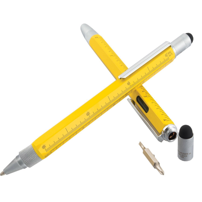 Multifunction Tool Pen, 6 in 1 Tool with Ballpoint Pen, Touch Screen Stylus, Ruler, Spirit Level, Flat-head and Phillips Screwdriver, All-in-One Tech-Tool Pen