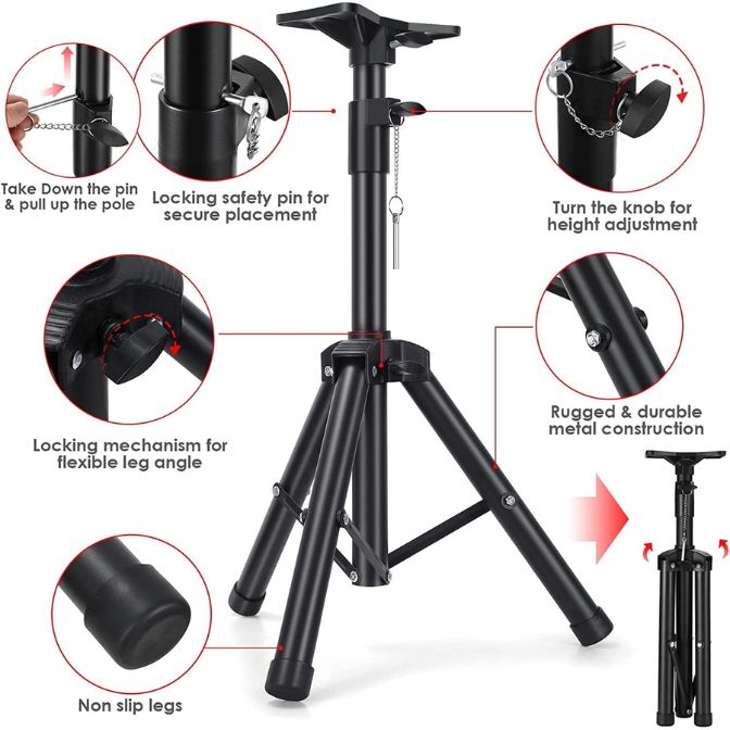 Dolphin ST-200 Speaker Tripod Stand - Adjustable Height from 38" to 79", Maximum Weight Capacity of 110 lbs - Perfect for Audio Setups - Black 2