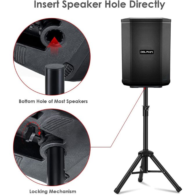 Dolphin ST-200 Speaker Tripod Stand - Adjustable Height from 38" to 79", Maximum Weight Capacity of 110 lbs - Perfect for Audio Setups - Black 3