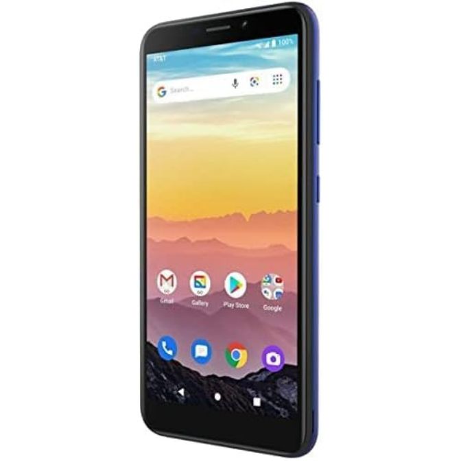 AT&T prepaid smartphone with a 55-inch display, 16GB storage, 4G LTE support, and GSM unlocked functionality in blue 1