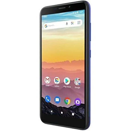 AT&T prepaid smartphone with a 55-inch display, 16GB storage, 4G LTE support, and GSM unlocked functionality in blue 1