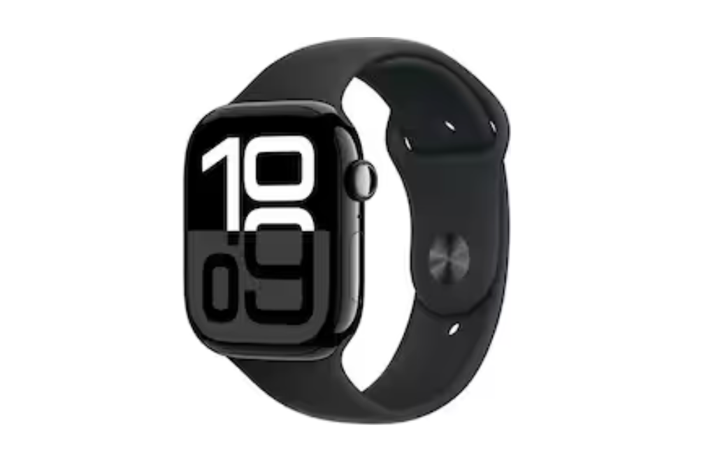 Apple Watch Series 10 GPS with 46mm aluminum case and black sport band, medium/large, jet black