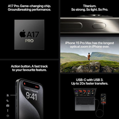 Apple iPhone 15 Pro Max with 256GB storage in Natural Titanium, factory unlocked 3