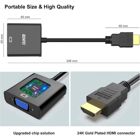 BENFEI HDMI to VGA Adapter Male to Female Compatible for Computer, Desktop, Laptop, PC, Monitor, Projector, HDTV, Chromebook, Raspberry Pi, Roku, Xbox and More - Black 3