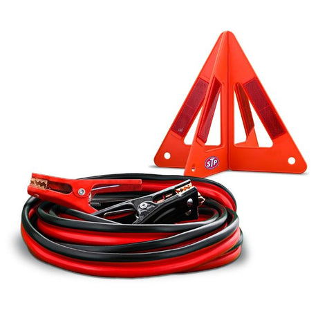 STP 3-Piece Roadside Kit, Jumper Cables for Car Battery, 12 ft Heavy Duty Automotive Booster Cables with Reflective Triangle and Carrying Case