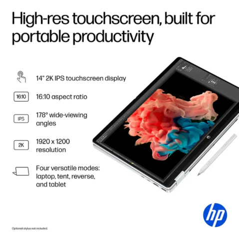 HP - OmniBook 5 Flip 2-in-1 14" 2K Touch-Screen Laptop - Intel Core 7 - 16GB Memory - 512GB SSD - Glacier Silver - With Wireless Mouse (Factory Renewed)