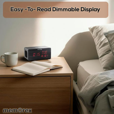 Memorex MX-CRBT250 | Bluetooth LED Alarm Clock with 10W Fast Wireless Charging, Adjustable Dimmer, Dual Stereo Speakers, Large Red LED Display, Bluetooth 5.0 Audio Streaming | Ultimate Bedside Clock 2