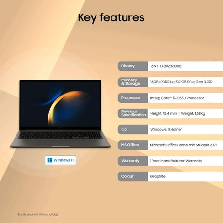 Samsung Galaxy Book3 Core i7 13th Gen Thin and Light Laptop with MS Office - Key Features