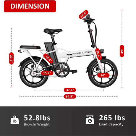 WINDHORSE 630W Electric Bike - 25 MPH Top Speed - 35-Mile Range - White 1